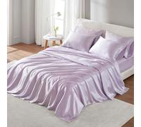 Madison Park Sábanas de satén tamaño King, lujosas sábanas sedosas, bolsillo elástico de 14 pulgadas para colchones de hasta 16 pulgadas, sin arrugas, juego de sábanas de satén suave, color lila, 6