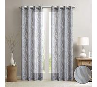 Madison Park Semitransparente, Moderna, contemporánea, con Estampado botánico Parte Superior con Ojales, Cortina de Ventana para Sala Dormitorio, Rayón, Averil Bird Grey, W 50" x L 63" (4 Panels)
