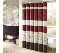 Madison Park Serene Cortina de Ducha de Seda sintética Bordada, Floral, Lavable a máquina, decoración Moderna para el baño del hogar, Poliéster, Rojo, W 72" x L 72" (1 Panels)