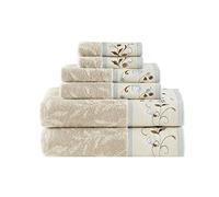 Madison Park Serene Floral Embroidered 100% Cotton Jacquard Ultra Soft Absorbent Bathroom Towel Set Shower Hand Face Washcloths, See Below, Blue