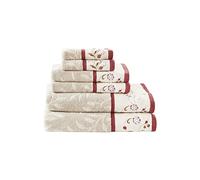 Madison Park Serene - Juego de Toallas de baño 100% algodón, diseño Jacquard de algodón Bordado Floral, Suave y Altamente Absorbente para Ducha, Varios tamaños, Color Rojo