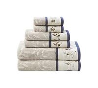 Madison Park Serene - Juego de Toallas de baño 100% algodón, diseño Jacquard de algodón Bordado Floral, Suave y Altamente Absorbente para Ducha, Varios tamaños, Azul Marino, 6 Piezas