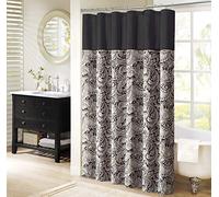Madison Park Shower Curtain Paisley Jacquard Pieced Microfiber Faux Silk Aubrey-Cortina de Ducha (183 x 183 cm), Color Negro, Poliéster, W 72" x L 72" (1 Panels)