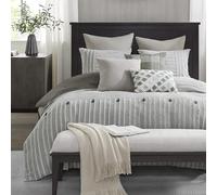 MADISON PARK SIGNATURE Juego de edredón King, funda de edredón extraíble 100% algodón, tamaño King con inserto, ropa de cama de granja, detalle jacquard con recortes de rayas texturizadas, King, gris,