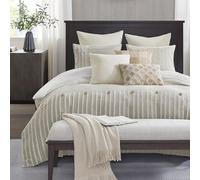 Madison Park Signature Juego de edredón tamaño King con Rayas Jacquard Recortadas con Botones, edredón Bohemio para una Cama tamaño King, edredones de algodón de Gran tamaño con Funda extraíble, Ropa