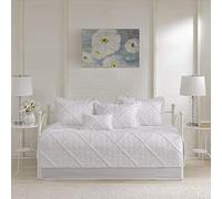 Madison Park sofá Diseño Moderno Ropa Lujo para Todas Las Estaciones con Falda de Cama, Fundas a Juego, Almohada Decorativa, Poliéster, Rosie, Diamante Acolchado con Volantes Blancos, 75"x39", 6