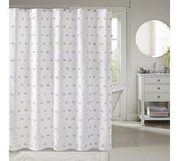 Madison Park Sophie - Cortina de Ducha Moderna con Pompones texturizados, decoración Moderna de baño, Lavable a máquina, Pantalla de privacidad para baño, 72 x 72 Pulgadas, Blanco/Rubor