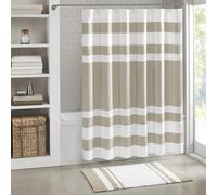 Madison Park, Waffle Weave, Pieced Design Fabric Shower Curtain with 3M Scotchgard Moisture Management Cortinas de Ducha Modernas baño, marrón Topo, W 72" x L 72" (1 Panels)