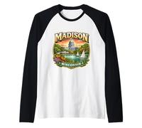 Madison Wisconsin Souvenir City State Capital Retro Vintage Camiseta Manga Raglan