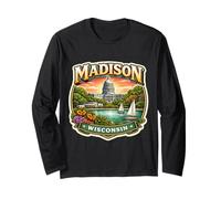 Madison Wisconsin Souvenir City State Capital Retro Vintage Manga Larga
