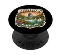 Madison Wisconsin Souvenir City State Capital Retro Vintage PopSockets PopGrip Adhesivo