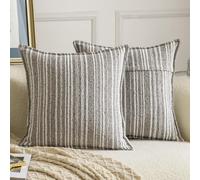 Madizz Juego de 2 Funda de cojíns Decorativas de Bucles con Borde Neutras Boho Fundas de Almohada Rayada para Sofá Dormitorio Salón Taupe Cuadrado 45 x 45 cm