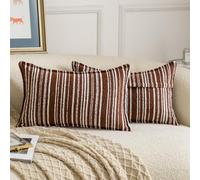 Madizz Juego de 2 Funda de cojíns Decorativas de Bucles con Borde Neutras Boho Fundas de Almohada Rayada para Sofá Dormitorio Salón Rojizo óxido Rectangular 30 x 50 cm