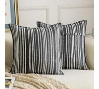 Madizz Juego de 2 Funda de cojíns Decorativas de Bucles con Borde Neutras Boho Fundas de Almohada Rayada para Sofá Dormitorio Salón Gris Oscuro Cuadrado 65 x 65 cm