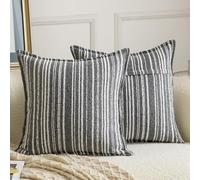 Madizz Juego de 2 Funda de cojíns Decorativas de Bucles con Borde Neutras Boho Fundas de Almohada Rayada para Sofá Dormitorio Salón Gris Cuadrado 65 x 65 cm