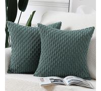 Madizz Juego de 2 Fundas de cojín de Pana a Rayas Bohemias Funda de cojín Decorativa Suave para Dormitorio sofá Funda de Almohada Verde Oscuro 65 x 65 cm