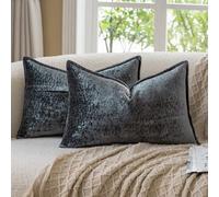 Madizz Juego de 2 Fundas de Cojín Vintage Decorativas Almohadas a Cuadros Neutras Estilo Bohemio y Campestre Fundas para Cojín para Sofá, Salón o Dormitorio Negro carbón 30x50 cm