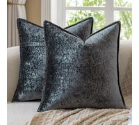 Madizz Juego de 2 Fundas de Cojín Vintage Decorativas Almohadas a Cuadros Neutras Estilo Bohemio y Campestre Fundas para Cojín para Sofá, Salón o Dormitorio Negro carbón 60x60 cm