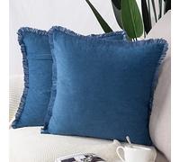 Madizz Juego de 2 Suave Ante Decorativo Funda de cojíns Lujo Estilo Fundas de Almohada para el sofá Dormitorio Azul Cuadrado 40 x 40 cm