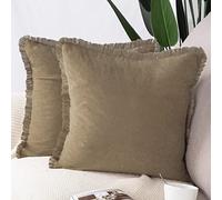 Madizz Juego de 2 Suave Ante Decorativo Funda de cojíns Lujo Estilo Fundas de Almohada para el sofá Dormitorio Marrón Cuadrado 65 x 65 cm
