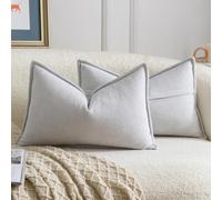 Madizz Juego de 2 Suave Chenilla Decorativo Funda de cojíns con Borde Neutras Fundas de Almohada Boho para Sofá Dormitorio Salón Gris Claro Rectangular 40 x 60 cm