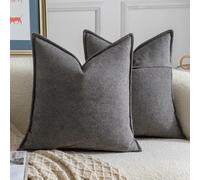 Madizz Juego de 2 Suave Chenilla Decorativo Funda de cojíns con Borde Neutras Fundas de Almohada Boho para Sofá Dormitorio Salón Gris Negro Cuadrado 50 x 50 cm