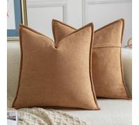 Madizz Juego de 2 Suave Chenilla Decorativo Funda de cojíns con Borde Neutras Fundas de Almohada Boho para Sofá Dormitorio Salón Camello Cuadrado 50 x 50 cm