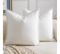 Madizz Juego de 2 Suave Chenilla Decorativo Funda de cojíns con Borde Neutras Fundas de Almohada Boho para Sofá Dormitorio Salón Blanco Cuadrado 60 x 60 cm