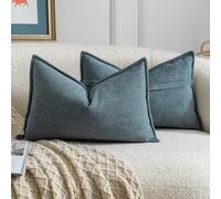 Madizz Juego de 2 Suave Chenilla Decorativo Funda de cojíns con Borde Neutras Fundas de Almohada Boho para Sofá Dormitorio Salón Azul Rectangular 30 x 50 cm