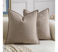 Madizz Juego de 2 Suave Chenilla Decorativo Funda de cojíns con Borde Neutras Fundas de Almohada Boho para Sofá Dormitorio Salón Taupe Claro Cuadrado 65 x 65 cm