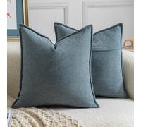 Madizz Juego de 2 Suave Chenilla Decorativo Funda de cojíns con Borde Neutras Fundas de Almohada Boho para Sofá Dormitorio Salón Azul Cuadrado 50 x 50 cm