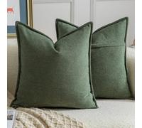 Madizz Juego de 2 Suave Chenilla Decorativo Funda de cojíns con Borde Neutras Fundas de Almohada Boho para Sofá Dormitorio Salón Verde Cuadrado 60 x 60 cm
