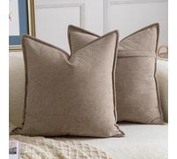Madizz Juego de 2 Suave Chenilla Decorativo Funda de cojíns con Borde Neutras Fundas de Almohada Boho para Sofá Dormitorio Salón Marrón Cuadrado 50 x 50 cm
