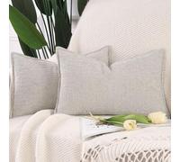 Madizz Juego de 2 Suave Chenilla Decorativo Funda de cojíns de Terciopelo con Borde Neutras Fundas de Almohada Boho para Sofá Dormitorio Salón Gris Claro Rectangular 40 x 80 cm