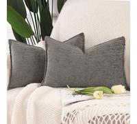 Madizz Juego de 2 Suave Chenilla Decorativo Funda de cojíns de Terciopelo con Borde Neutras Fundas de Almohada Boho para Sofá Dormitorio Salón Gris Rectangular 40 x 80 cm