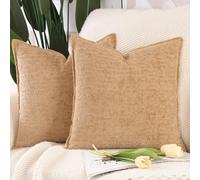 Madizz Juego de 2 Suave Chenilla Decorativo Funda de cojíns de Terciopelo con Borde Neutras Fundas de Almohada Boho para Sofá Dormitorio Salón Beige Cuadrado 50 x 50 cm