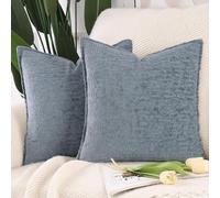 Madizz Juego de 2 Suave Chenilla Decorativo Funda de cojíns de Terciopelo con Borde Neutras Fundas de Almohada Boho para Sofá Dormitorio Salón Azul Cuadrado 60 x 60 cm