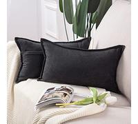 Madizz Juego de 2 Suave Felpilla Decorativo Funda de cojíns Lujo Estilo Fundas de Almohada para el sofá Dormitorio Negro Rectangular 40 x 60 cm