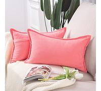 Madizz Juego de 2 Suave Felpilla Decorativo Funda de cojíns Lujo Estilo Fundas de Almohada para el sofá Dormitorio Rosa Rectangular 40 x 60 cm