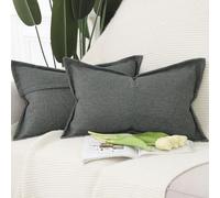 Madizz Juego de 2 Suave Lino Decorativo Funda de cojíns con Borde Ancho Lujo Estilo Fundas de Almohada para el sofá Dormitorio Gris Oscuro Rectangular 40 x 60 cm