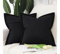 Madizz Juego de 2 Suave Lino poliéster Decorativo Funda de cojíns con Borde Ancho Lujo Estilo Fundas de Almohada para el sofá Dormitorio Negro Cuadrado 45 x 45 cm