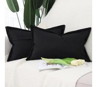 Madizz Juego de 2 Suave Lino poliéster Decorativo Funda de cojíns con Borde Ancho Lujo Estilo Fundas de Almohada para el sofá Dormitorio Negro Rectangular 40 x 80 cm