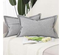 Madizz Juego de 2 Suave Lino poliéster Decorativo Funda de cojíns con Borde Ancho Lujo Estilo Fundas de Almohada para el sofá Dormitorio Gris Claro Rectangular 40 x 80 cm