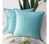 Madizz Juego de 2 Terciopelo Decorativo Funda de cojíns Lujo Estilo Fundas de Almohada para el sofá Dormitorio Turquesa Cuadrado 65 x 65 cm