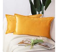 Madizz Juego de 2 Terciopelo Decorativo Funda de cojíns Lujo Estilo Fundas de Almohada para el sofá Dormitorio Amarillo Rectangular 30 x 50 cm