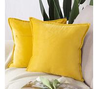 Madizz Juego de 2 Terciopelo Decorativo Funda de cojíns Lujo Estilo Fundas de Almohada para el sofá Dormitorio Limon Amarillo Cuadrado 50 x 50 cm