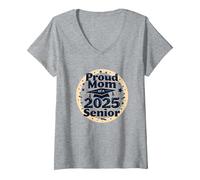 Madre Orgullosa de una celebración de graduación Senior 2025 Camiseta Cuello V, Mujer, Gris Jaspeado, L