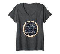 Madre Orgullosa de una celebración de graduación Senior 2025 Camiseta Cuello V, Mujer, Jaspeado Oscuro, L