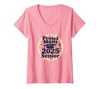 Madre Orgullosa de una celebración de graduación Senior 2025 Camiseta Cuello V, Mujer, Rosado, L