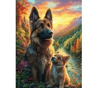 Madre Pastor Alemán y su Cachorro Puzzles 300 Piezas Estera Portátil Familiar Hada Tale Wild Animals Fantasy Rompecabezas para Adultos Aliviar Estrés 3D Maquetas Construir DIY Moderno 300 PCS
